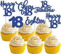 30 Pack Happy 80th Birthday Cupcake Toppers Gold Glitter Eighty - 18th / Dark Blue