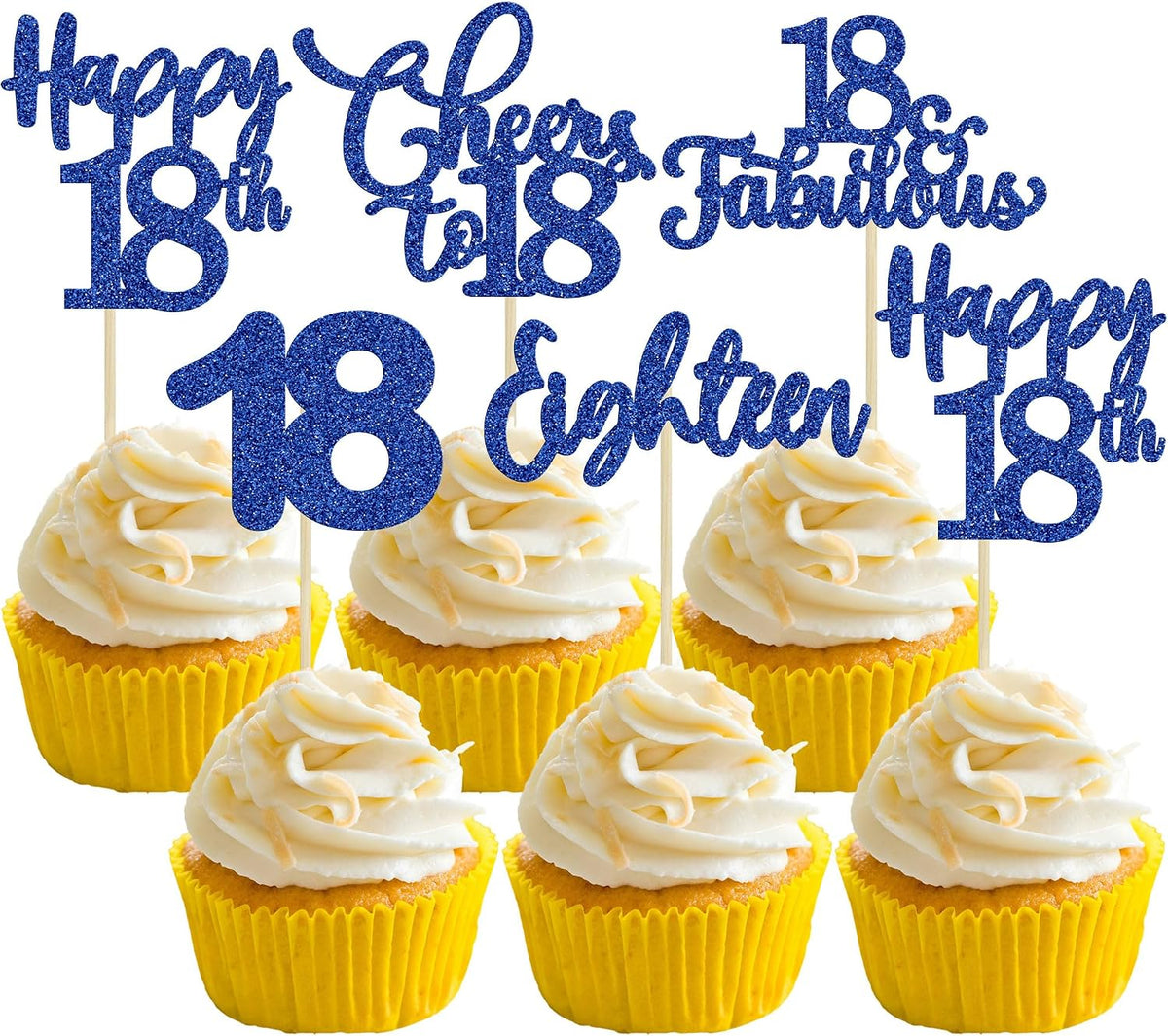 30 Pack Happy 80th Birthday Cupcake Toppers Gold Glitter Eighty - 18th / Dark Blue