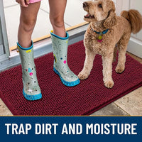 Smiry Dog Door Mat for Muddy Paws 70x24, Absorbs Moisture and Dirt Doormat, Non-Slip Washable Quick Dry Chenille Front Door Mat Indoor Entrance, Entryway Carpet for Inside Floor, Burgundy