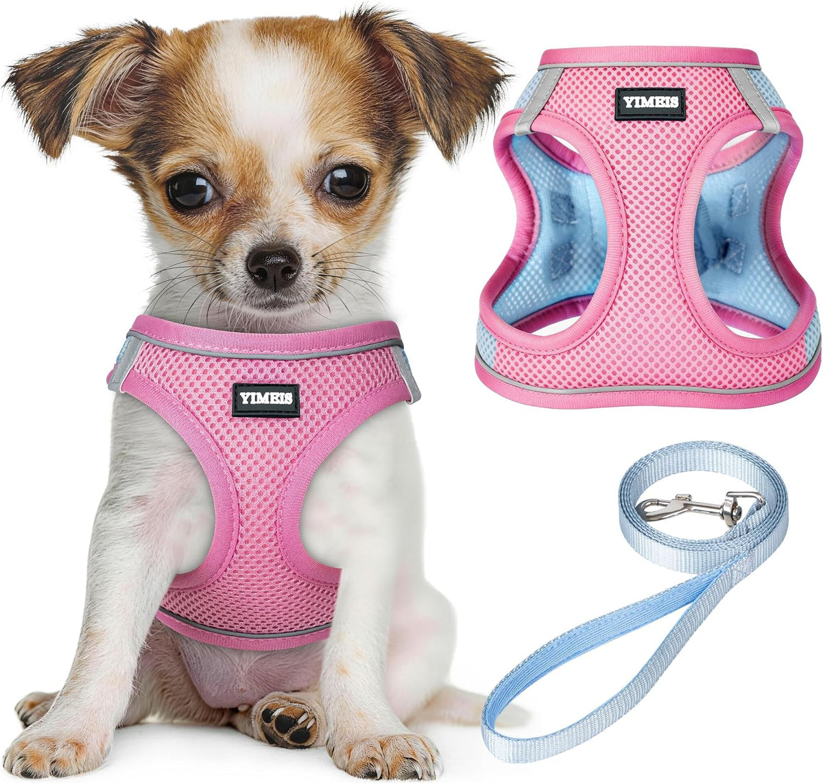 No Pull Dog Puppy Harness and Leash Set Reflective Mesh Vest X-Small – Essentials for Dogs - Pinkblue / Large (Pack of 1)