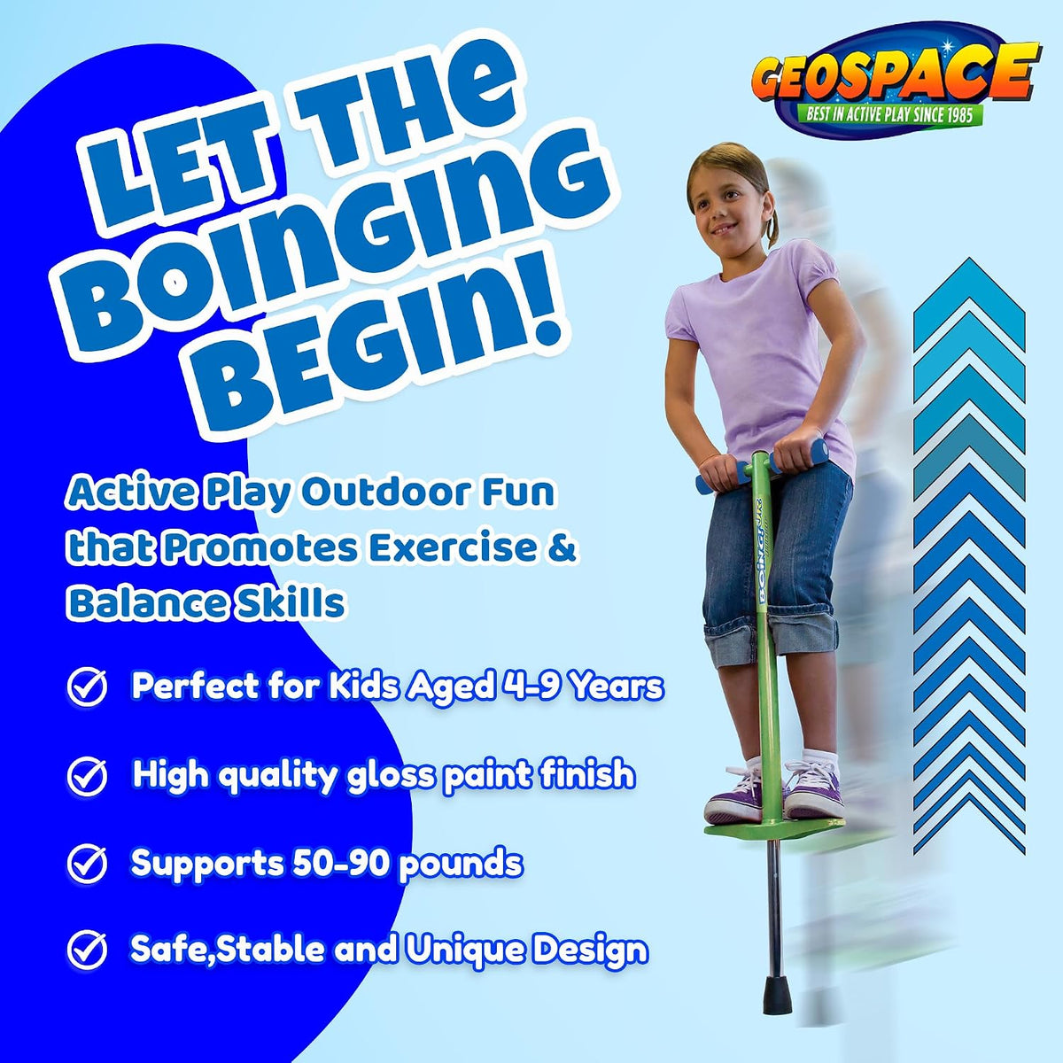 Geospace Jumparoo Boing! JR. Steel Pogo Stick for Kids of 50-90 lbs - Purple - image 3