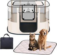 Foldable Pet Cat Playpen, Indoor Cat cage Crates S - Beige / Medium（31.5"L x 23.6"W x 21.7"H）
