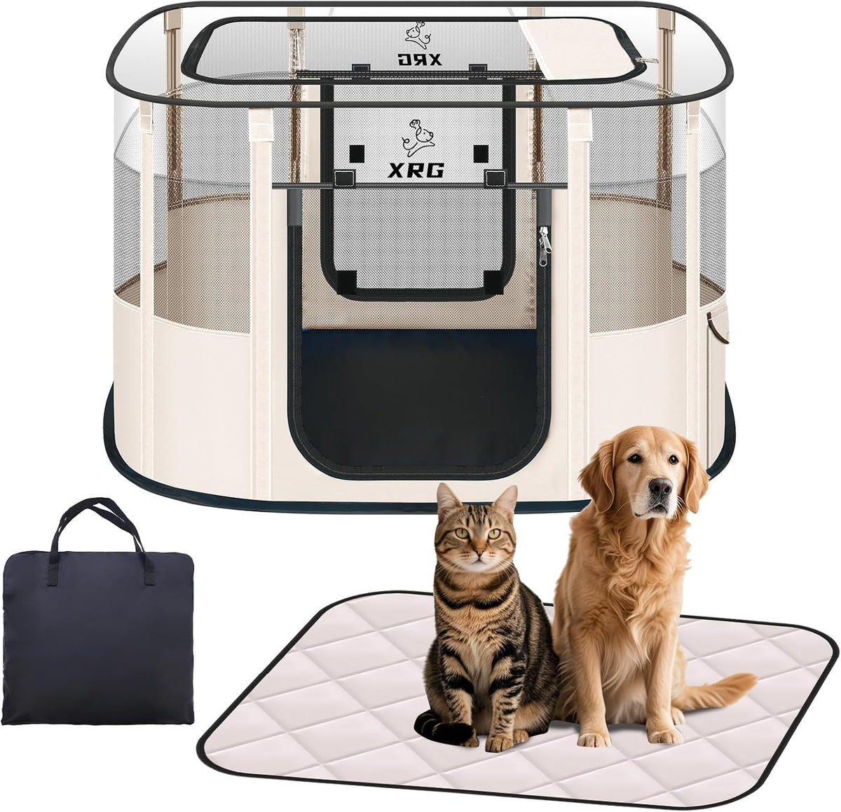 Foldable Pet Cat Playpen, Indoor Cat cage Crates S - Beige / Medium（31.5"L x 23.6"W x 21.7"H）