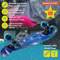 KMX Classic Retro Mini Cruiser Skateboard 22" & 27" for Boys Girls - Blue Galaxy LED / 22" - image 4
