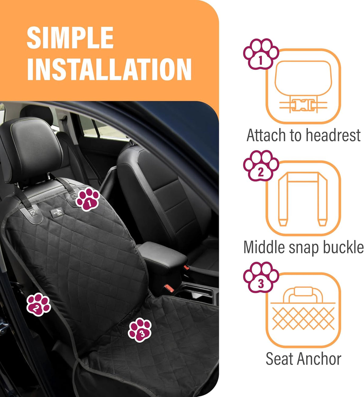 Dog Car Seat Cover, Waterproof Front Seat Protector for SUV Truck Sedan, Pet Safety Travel Comfort - Black - image 2
