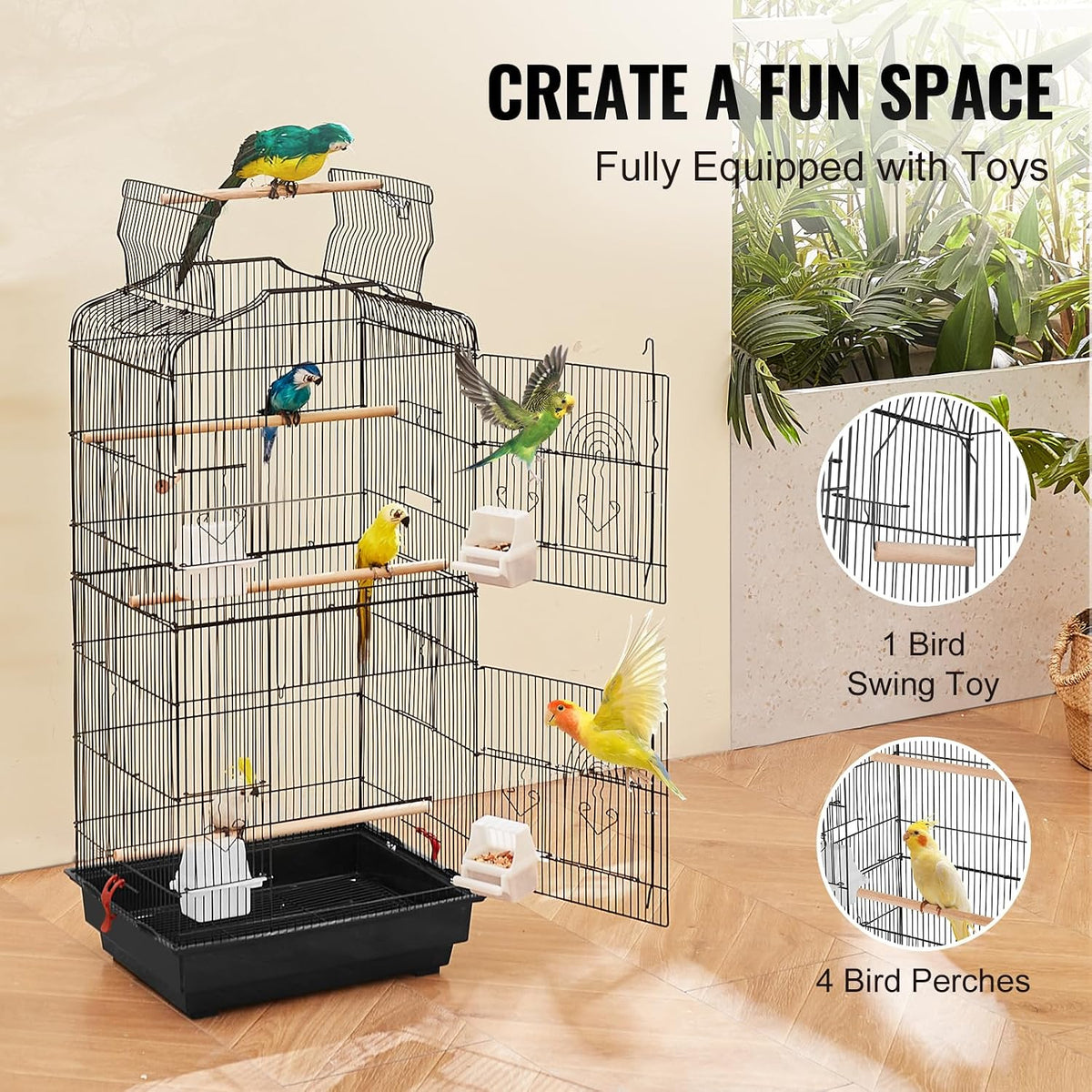 VEVOR 64-inch Open Top Large Parrot Bird Cage with Detachable Rolling - 18.0"L x 14.0"W x 36.4"H - image 3