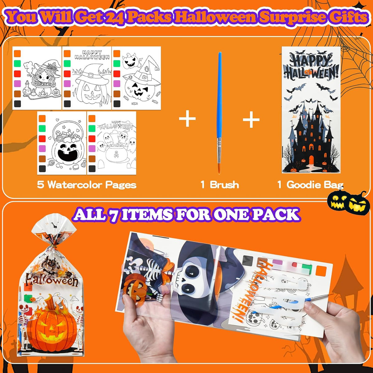Cracoring 24 pack Halloween paint with water party favors with treat bags and brushes - view 10
