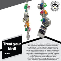 1970 Pk2 Pot and Spoon Delight Features Shiny pots and Spoons with Acrylic Rings and Pacifiers, Handcrafted for African Greys Amazons Macaws