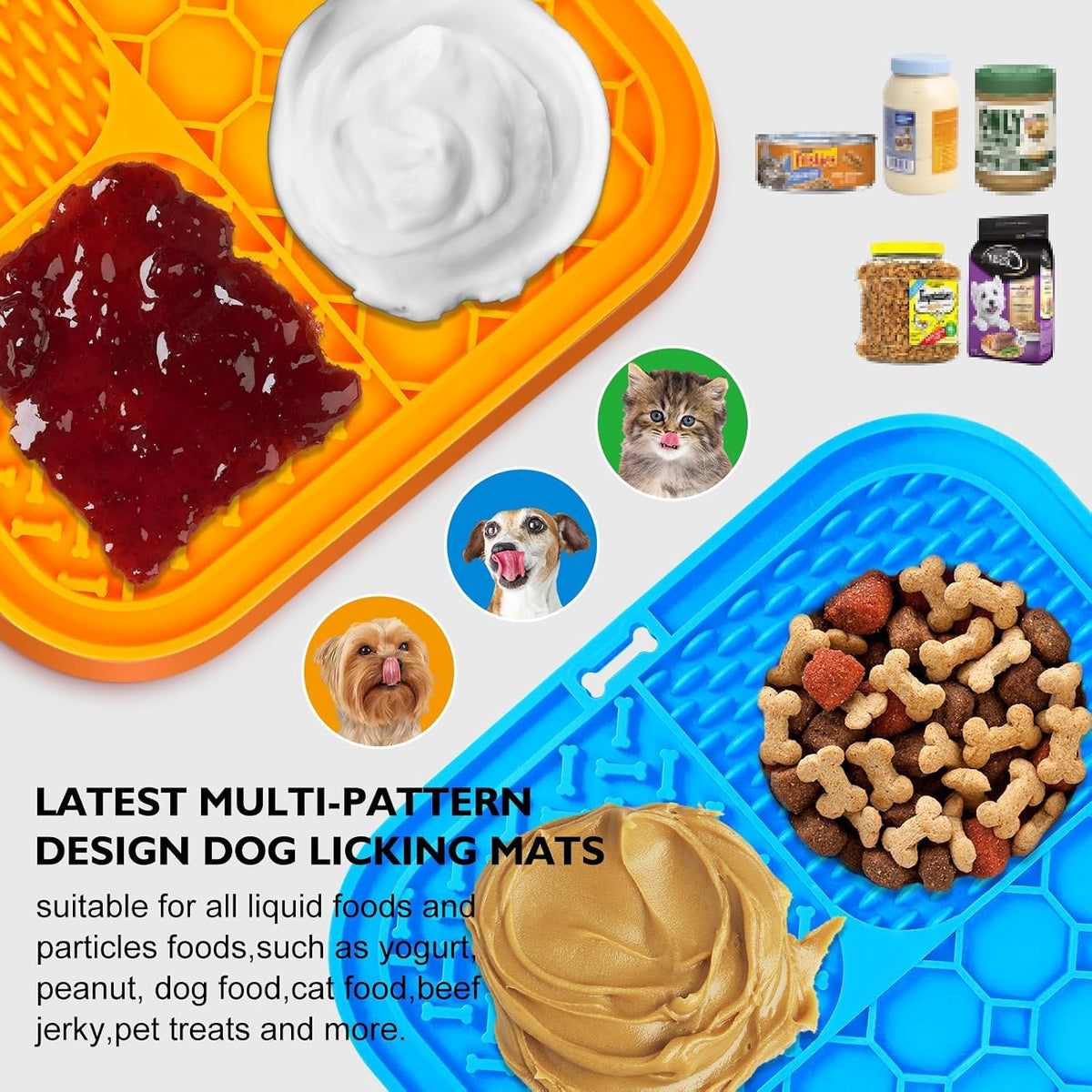 Lick Mat for Dogs - Slow Feeder Licking Mat with Suction Cups for Peanut Butter, Food Treats - Large / 2PCS Blue+Orange - image 3