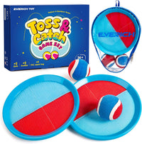 EVERICH TOY Toss and Catch Ball Game Set - Light Blue Red / 2 Paddles 2 Balls