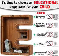 Ladenk Wooden Letter Piggy Bank - E / Initial-9" - image 3