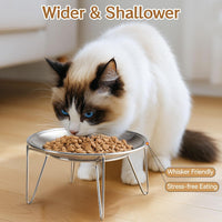 Elevated Cat Bowls, Wide Stainless Steel Cat Food Bowls with Metal Stand Whisker Stress-Free - 2 Plates with Stand - image 3