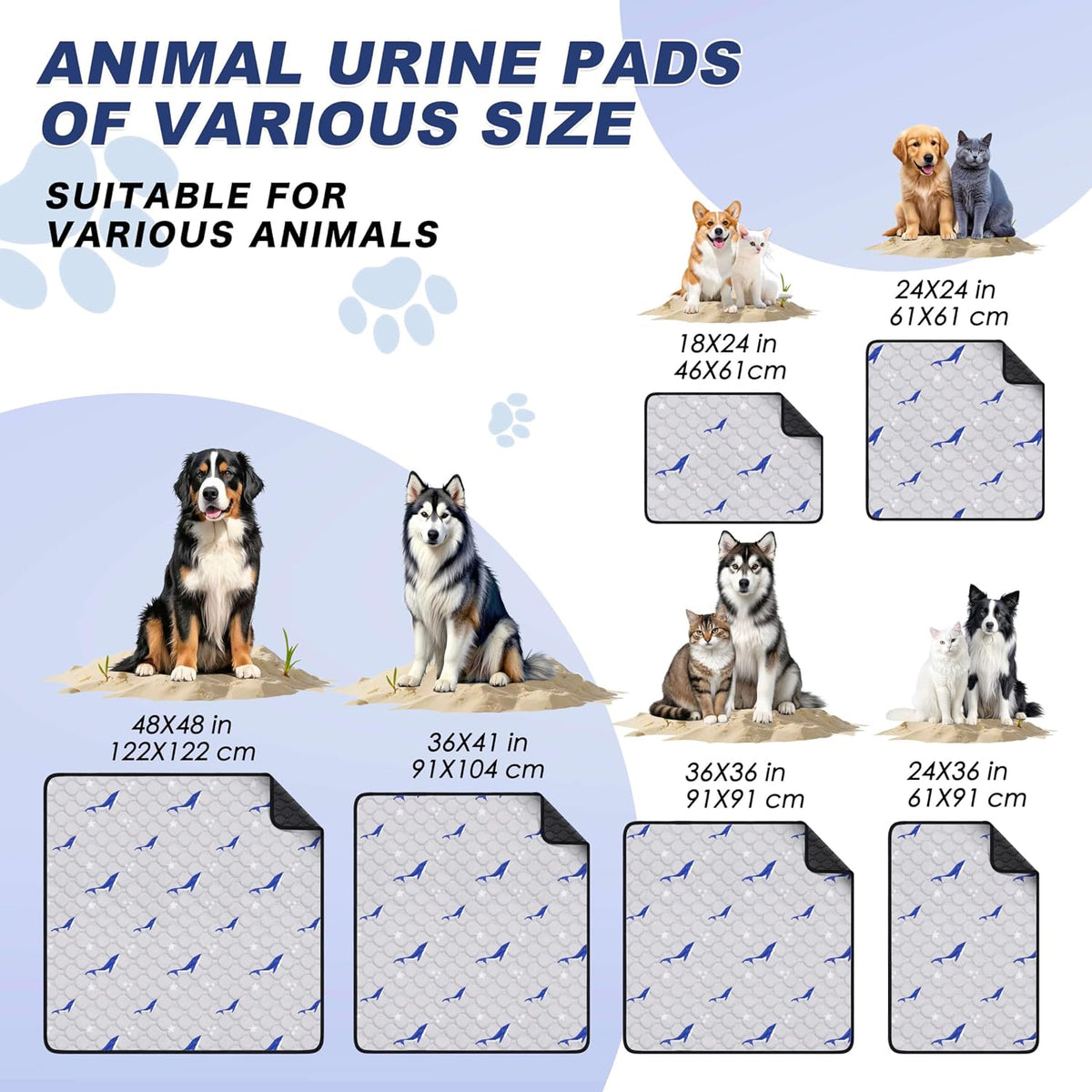 Washable Dog Pee Pads, Non-Slip Waterproof, Feather - Dolphin Pattern / 24"x24"(Pack of 2) - image 4