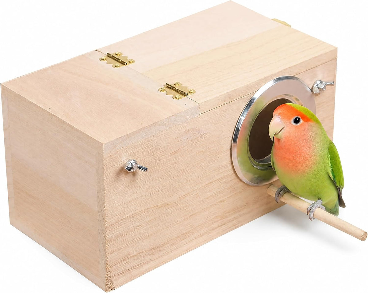 YJJKJ Wood Parakeet Nest Box with Natural Nesting Pads - Medium