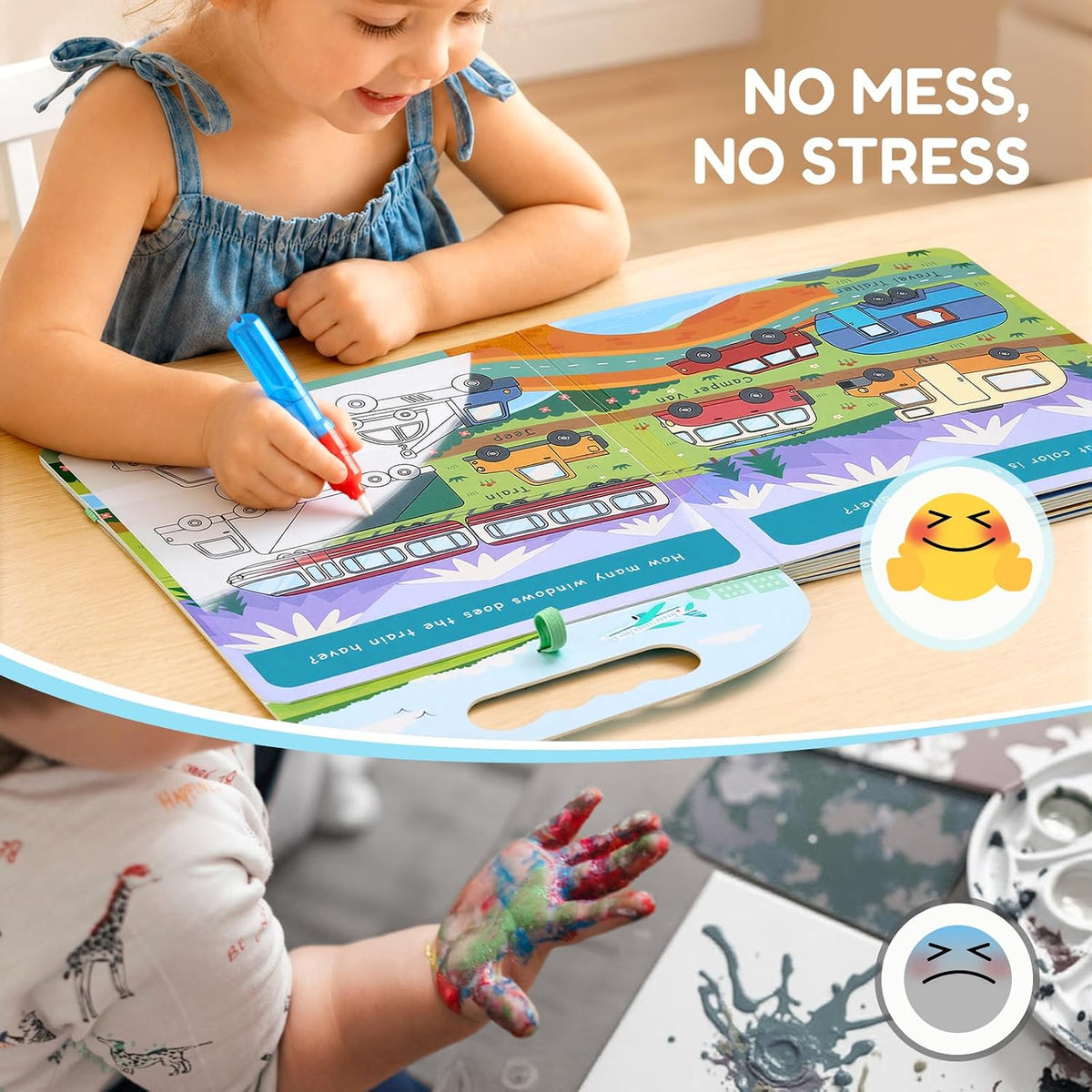 JoyCat Farm Water Coloring Book for Toddler Kids, 13 Pages - Vehicle - image 3