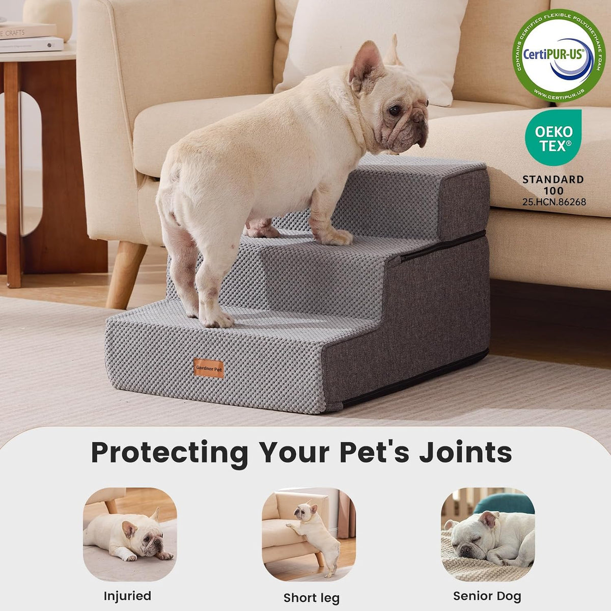 Gardner Pet Dog Stairs for Small Dogs 14" H - Grey / 3.0 / 18"x22"x14"Extra Wide - image 4