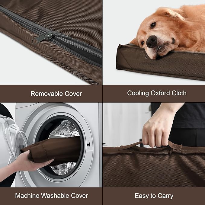 Outdoor Dog Bed for Medium Dogs, Waterproof Dog Crate Bed for Puppy Beds, Orthopedic Egg Crate Foam Pet Bed with Washable and Removable Oxford Cover, Brown