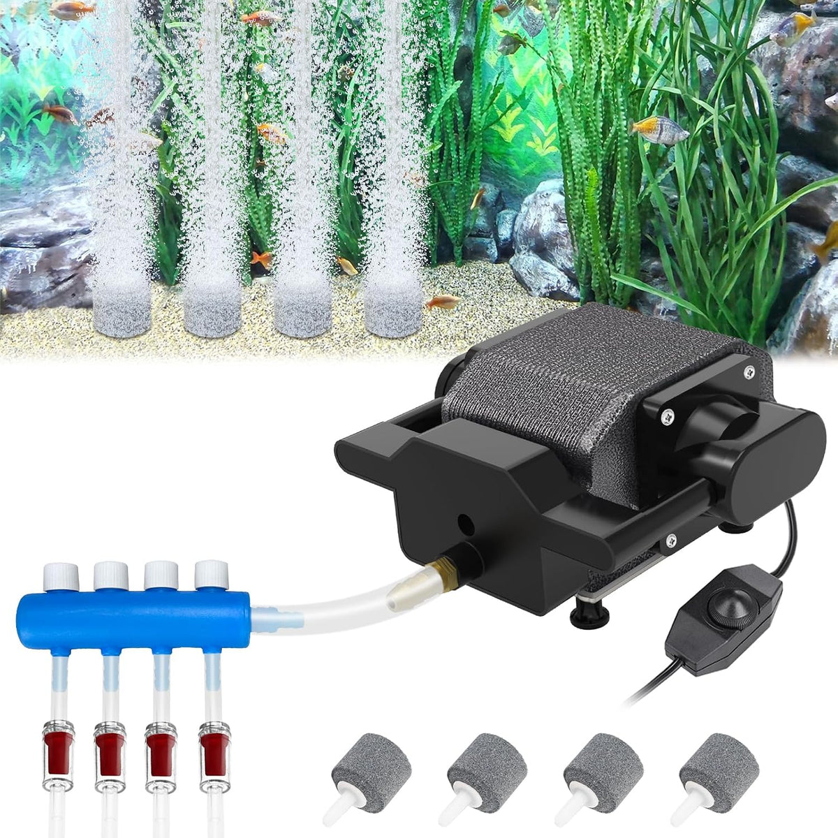 AquaMiracle Quiet Aquarium Air Pump Adjustable Airflow 200/317/475GPH – Essentials for Fish - For Tanks up to 800 Gal