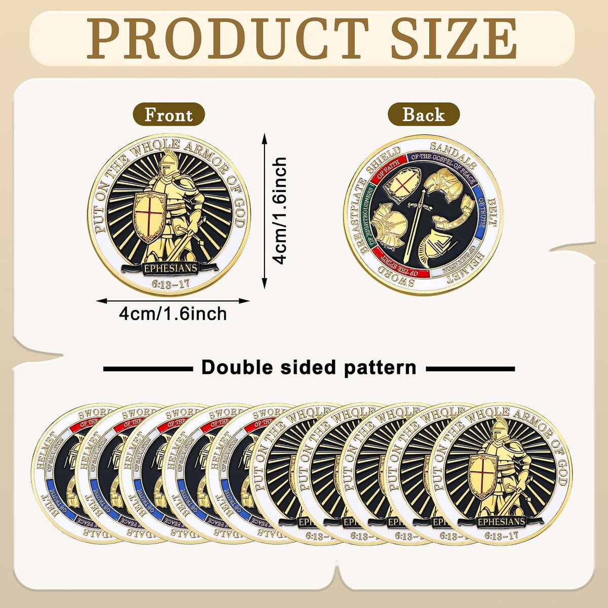 Nosiny 10 piece armor of God prayer coins in classic style alloy metal - view 23