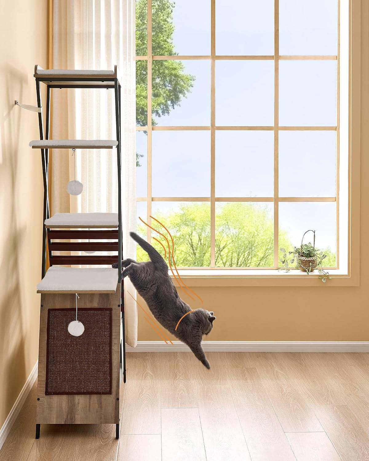 72.4" Modern Cat Tree for Indoor Cats, Multi-Level Cat Condo – Essentials for Cats - Camel Brown - image 4