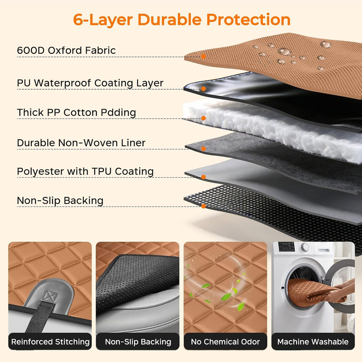 URPOWER Dog Car Seat Cover for Back Seat - Tan / Standard - 54" Length - image 4