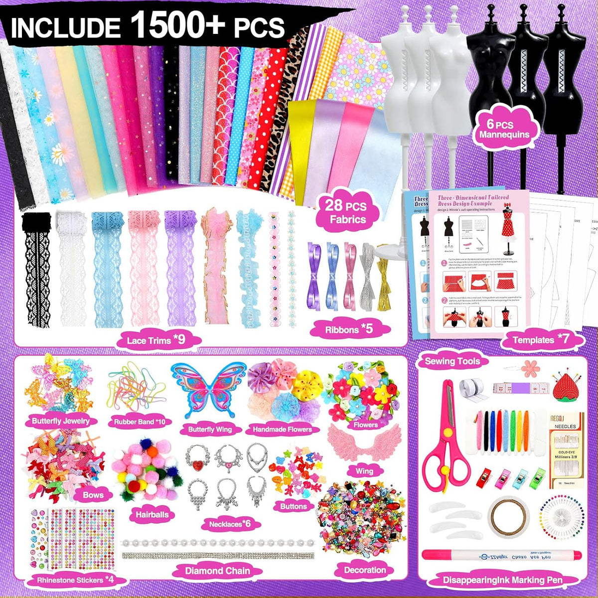 Sunrad 1500+ PCS Fashion Designer Kits for Girls with 6 Mannequins - image 2
