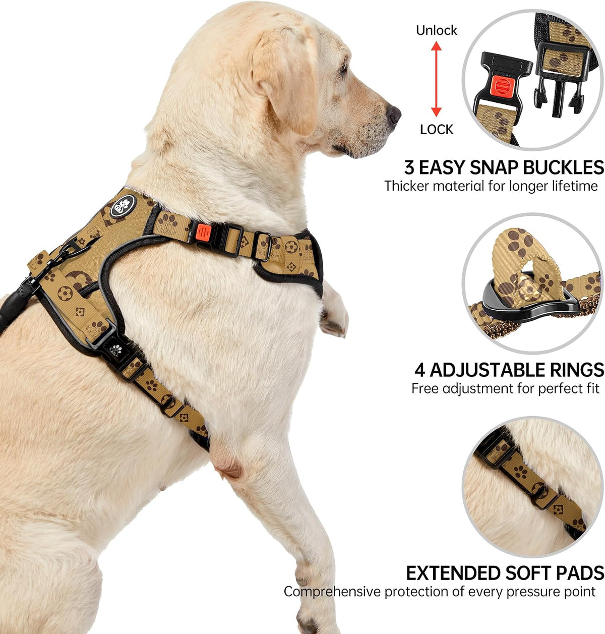 NESTROAD Dog Harness for Medium Sized Dog - Light Brown / Small - image 4