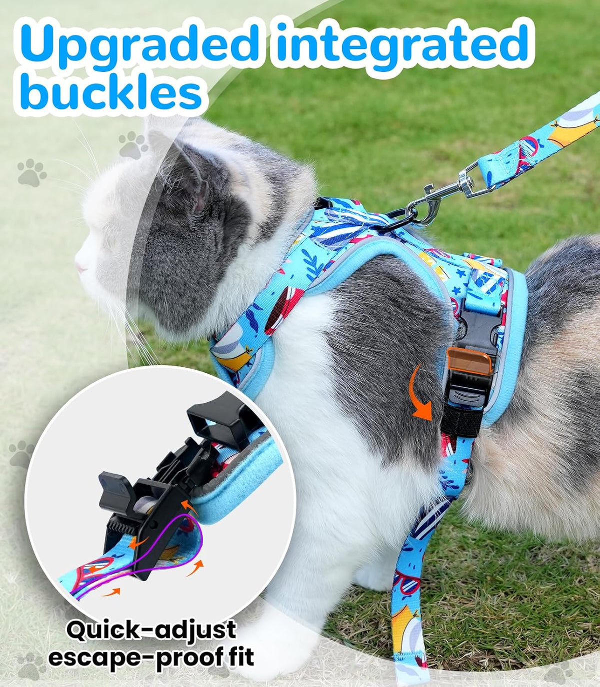Cat Harness and Leash Set, Escape Proof Kitten Harness, Black - H604 Pro Azure Blue / Small (7-12lb) - image 3