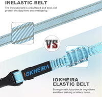 Dog Seat Belt 3-in-1 Car Harness for Dogs Adjustable Safety Seatbelt for Car Nylon Reflective Bungee Fabric Dog Car Harness with Clip Hook Latch & Buckle, Swivel Zinc Alloy Carabiner (Light Blue)