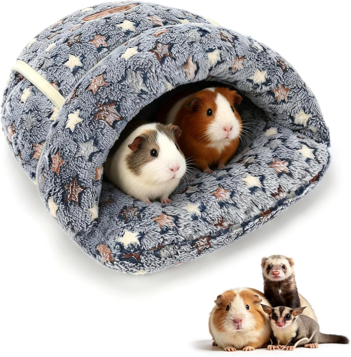 YUEPET Guinea Pig Bed Cuddle Cave, Warm Fleece Hideout - Grey Star / 1PCS
