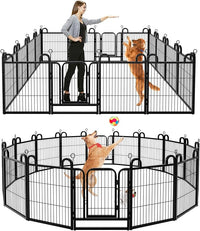 Puppy Playpen 16 Panels Small Dog Fence Outdoor Indoor Use 24" Height Anti-Rust with Doors Portable Dog Play Pen for RV Camping Yard, Total 29FT, 68 Sq.ft, Snowy Black