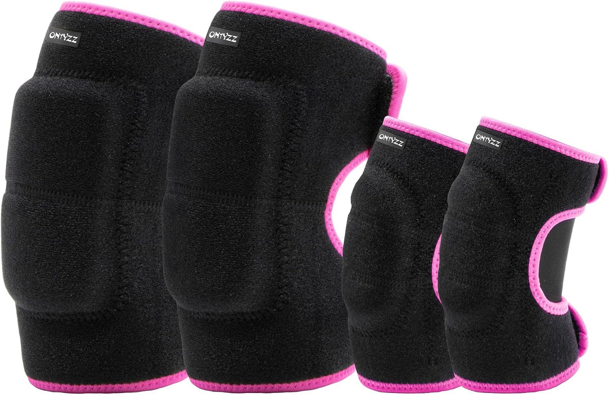 ONTYZZ Kids Soft Knee Pads and Thickened SBR Elbow Pads Adjustable - Black-rose / Elbow/S+knee/S