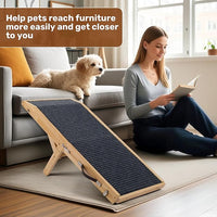 Wood Dog Ramp for Bed, 5-Level Adjustable Height (10" to 21") Pet Ramp with Non-Slip Surface for Couch, Bed and Car, Foldable Dog Stairs for Small, Medium to Large Dogs, Up to 200LBS