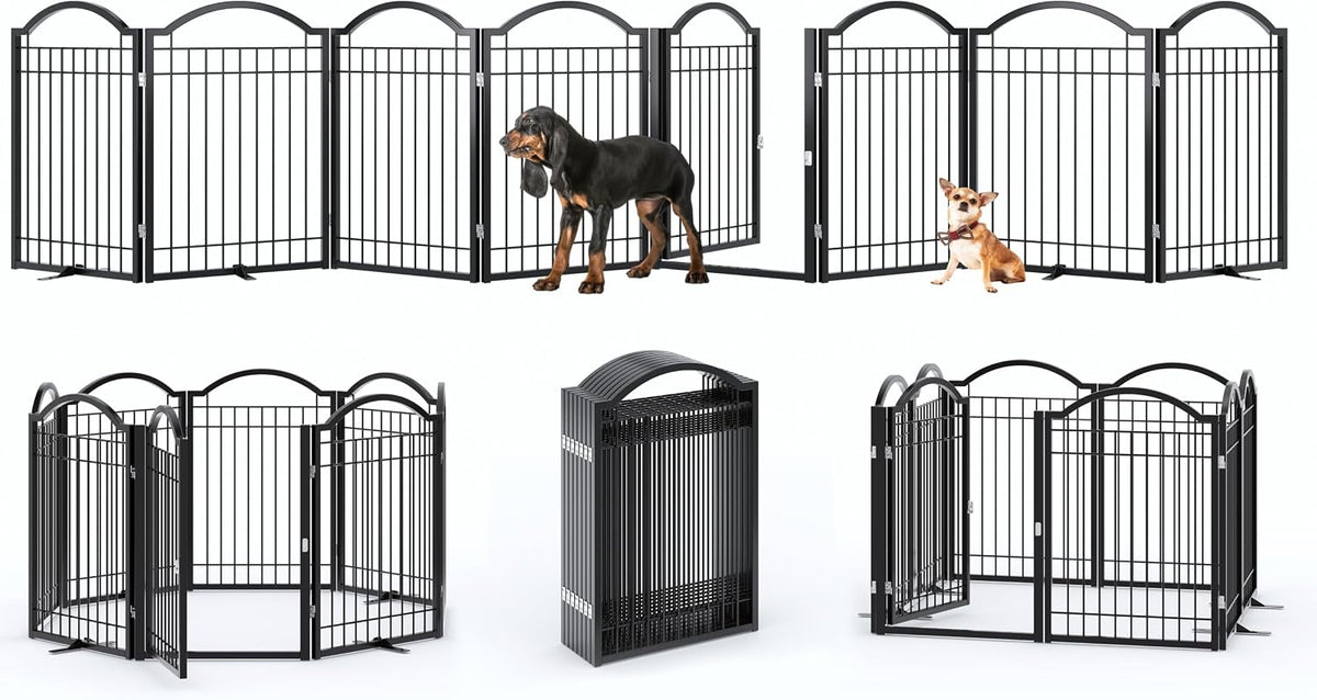 BHG Metal No-Assembly Freestanding Dog Gate with Door Walk Through - Black / 8 Panels - image 2