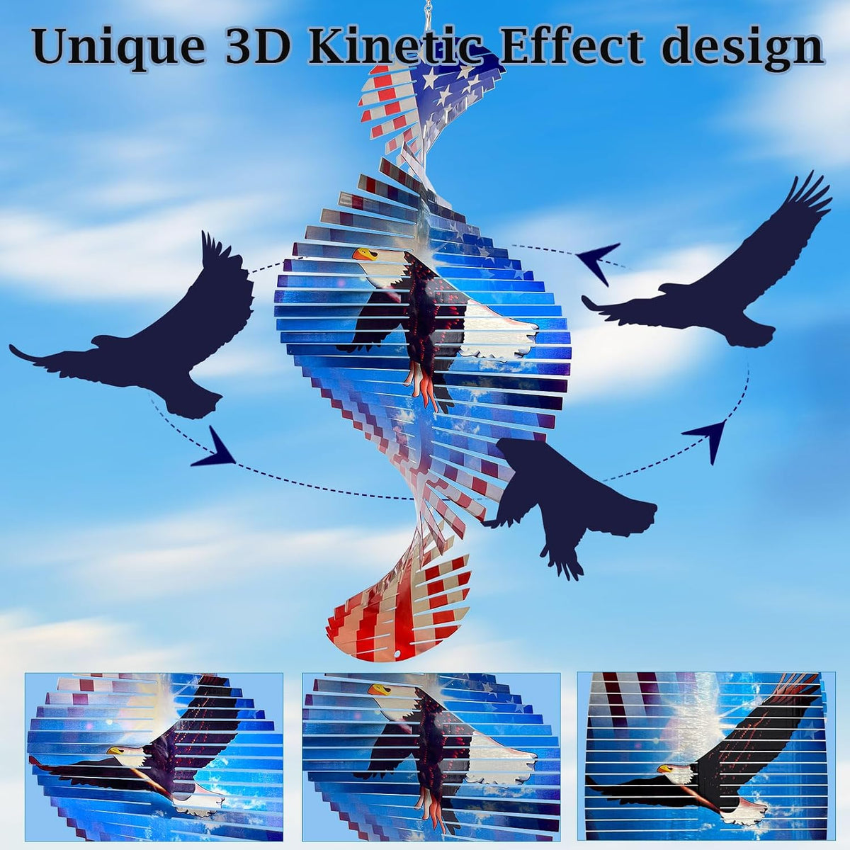 Aoedelyart 3D American flag eagle wind spinner in red, white and blue stainless steel - view 7