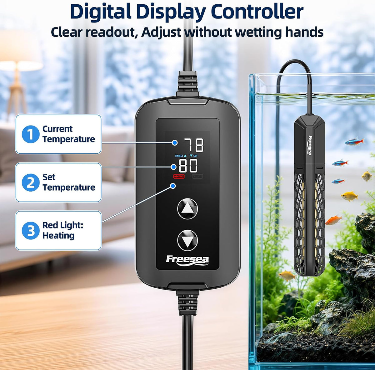 FREESEA Adjustable Aquarium Heater 20-50Gal: 200W 64-95°F Precise - 100W(10-20gallon) - image 3