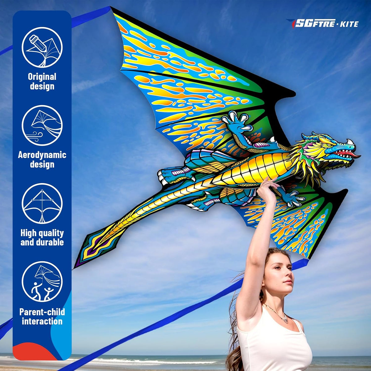 SGftre Complete Kite with Handle, Line & Accessories - 1 / Green Pterosaur - image 4