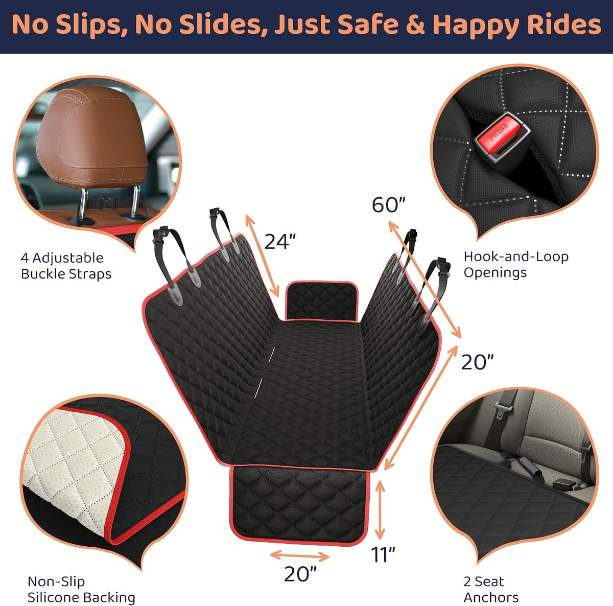 Dog Car Seat Cover for Back Seat, Dog Hammock for Car, SUV - Red / XL 60"W- Trucks & Full-Size SUVs - image 2