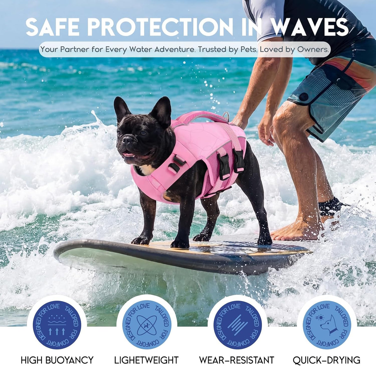 ASENKU Dog Life Jacket, High Floatation Dog Swimming Vest with Rescue Handles for Small Medium - Small / LightPink - image 3