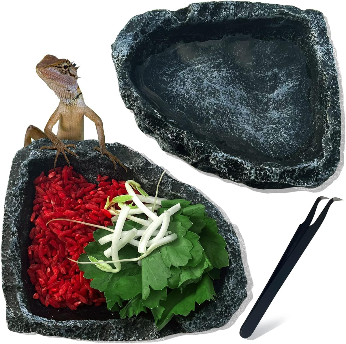 2Pcs Reptile Water Bowl, Feeding Dish for Leopard Gecko Lizard – Essentials for Reptiles And Amphibians - 2Pcs Square type
