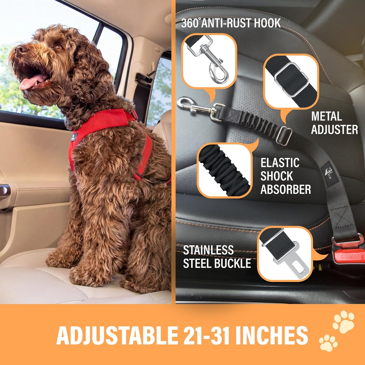 Dog Seatbelt, Adjustable Safety Dog Seat Car Harness - image 4