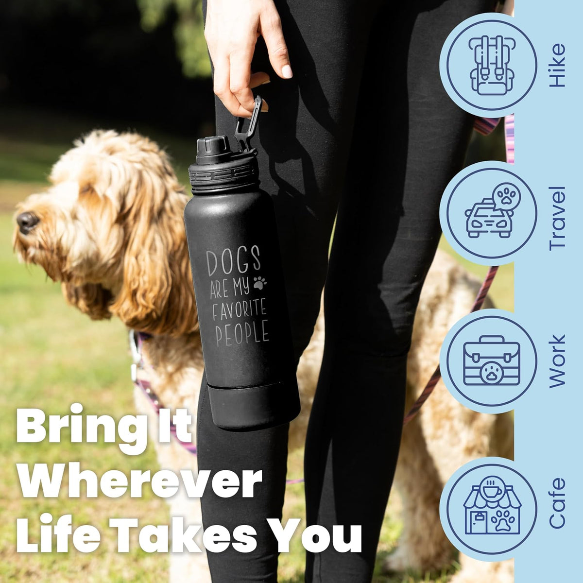 Rubyloo Dog Mom Water Bottle with Detachable Bowl for Dog Lovers – Essentials for Dogs - Dogs Favorite People: Black - image 2