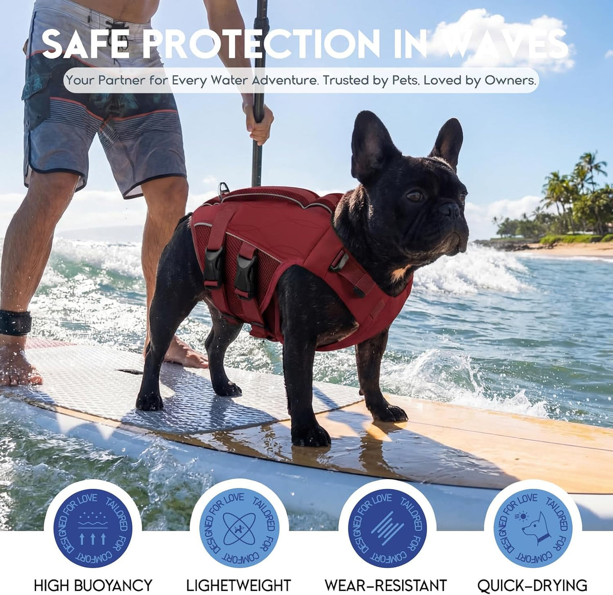 ASENKU Dog Life Jacket, High Floatation Dog Swimming Vest with Rescue Handles for Small Medium - Xx-large / Wine Red - image 3