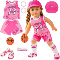 ARTST 18 inch doll soccer outfit with shirt, shorts, socks, headwear, shoes and mini soccer ball - view 3