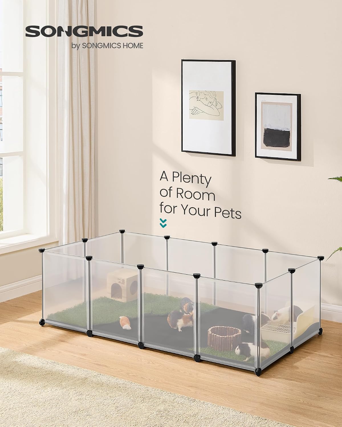 SONGMICS Pet Playpen with Floor, Small Animal Playpen – Essentials for Small Pets - Full White / 20 Panels - 49.2"L x 24.8"W x 16.5"H - image 2
