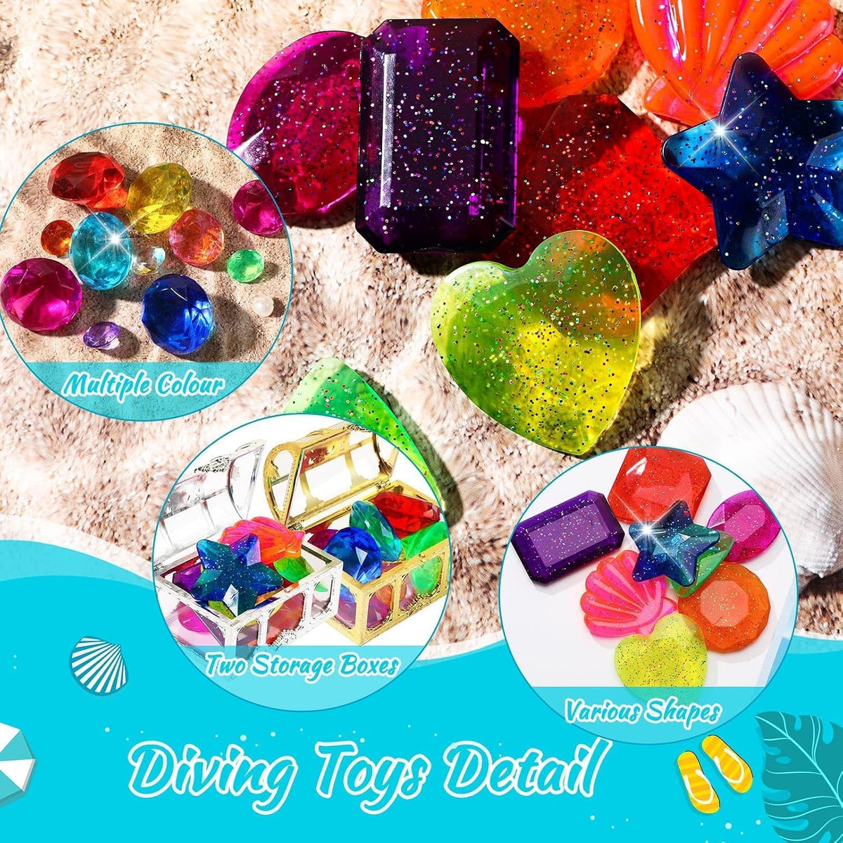 MARFOREVER Extra Large Diving Gem Pool Toys 60MM Extra Big Colorful - Pirate Chest Gems - image 4