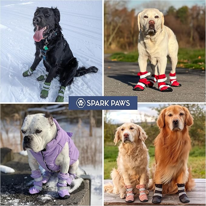 Spark Paws Dog Shoes, Waterproof Dog Boots for Medium to Large Dogs, Non Slip, Breathable Dog Booties and Paw Protectors - 4PCS Doggie Hiking Boots with Reflective Straps - Lilac, Size 3