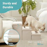 Dog Stairs with Storage, 4-Step Wider Sturdy Dog Steps for Small/Medium/Large Dogs and Older Cats, Folding Doggie Ramp for Bed/Couch/Car Hold Up to 180 lbs (22" H, Beige)