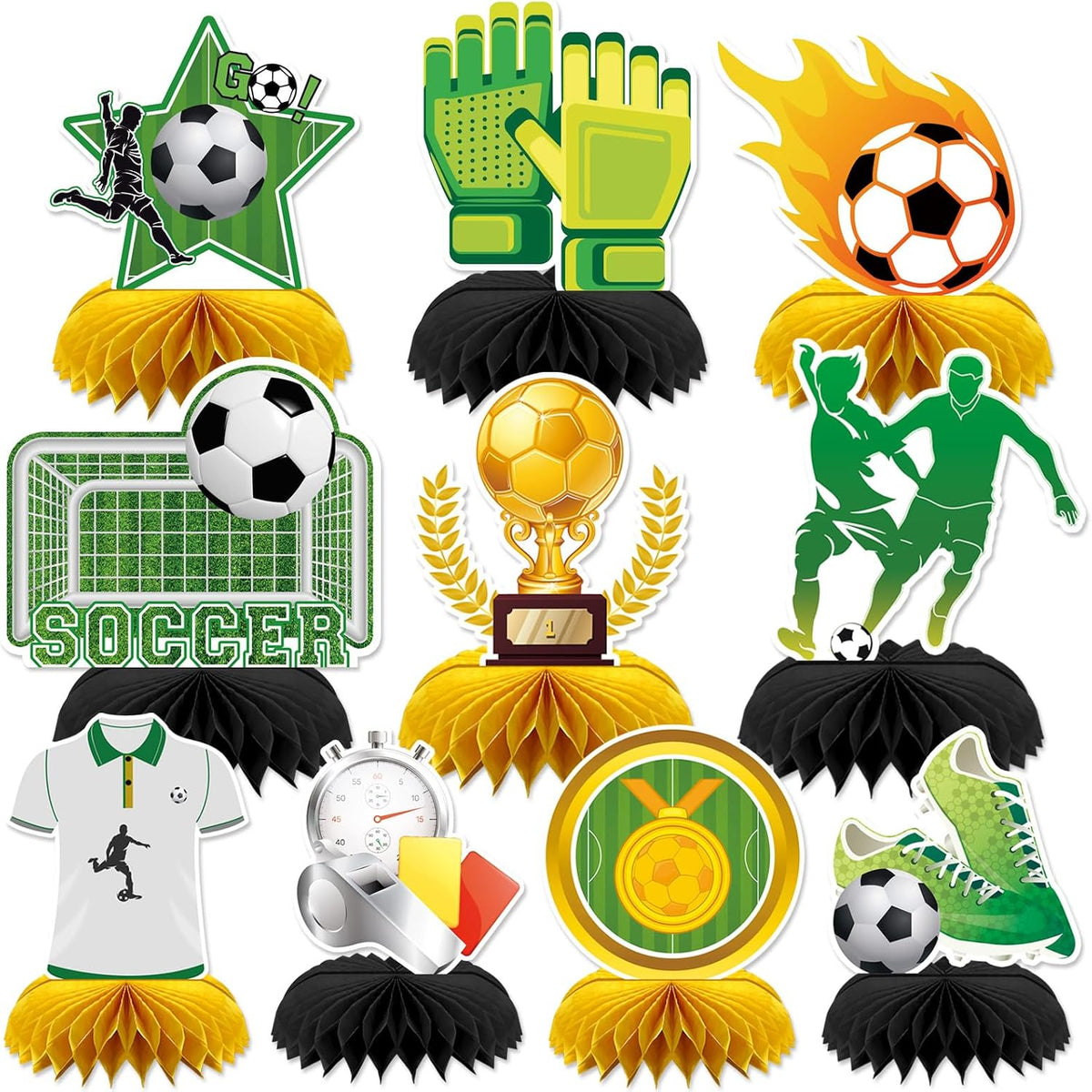 10 Pcs 80s Party Decorations, 1980s Table Honeycomb Centerpieces – Fun for Kids & Family - Soccer Style