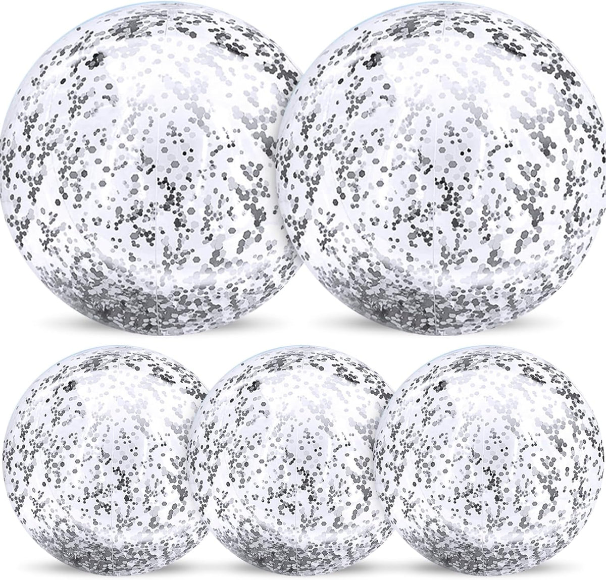 TURNMEON 5 Pack Sequins Beach Balls 16 Inch 24 Inch Pool Party - Silver / 2 pcs 24inch+3 pcs 16inch